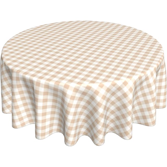 Round Tablecloth 60 Inch, Beige Gingham Round Table Cloth Water Resistant Table Cloth Cover Decorative Fabric Table Cover for Buffet Table, Parties, Holiday Dinner, Wedding