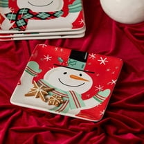 Christmas Whimsy Snowman Assorted Colors Ceramic 8.5 in. Dessert Plates (Set of 4)