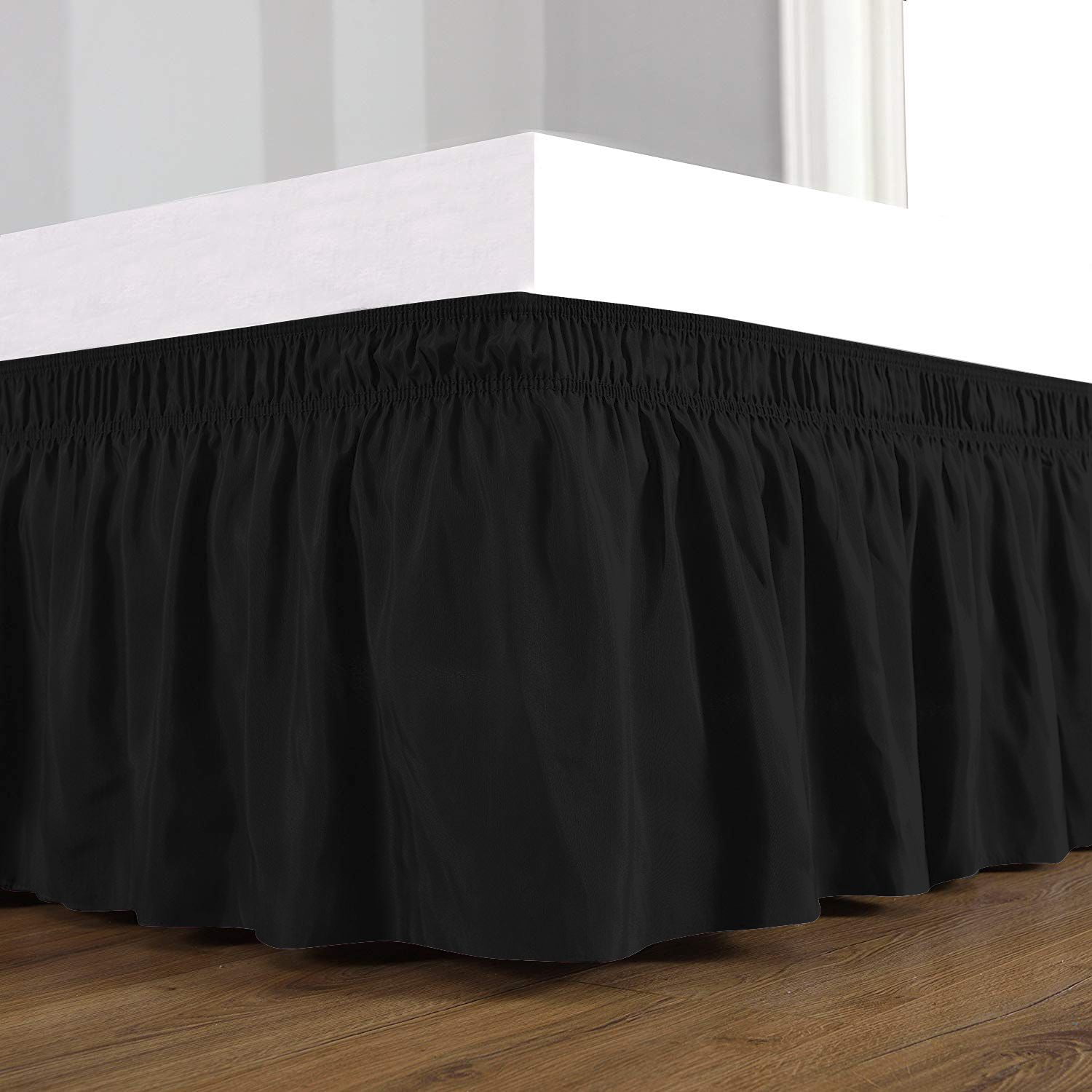 D.N.G. BEDDINGS 1 Piece Wrap Around Bed Skirt, 12 Inch Deep Pocket, 800 Thread Cotton 100% Egyptian Cotton, King Size (76" x 80") Inch, Solid Black