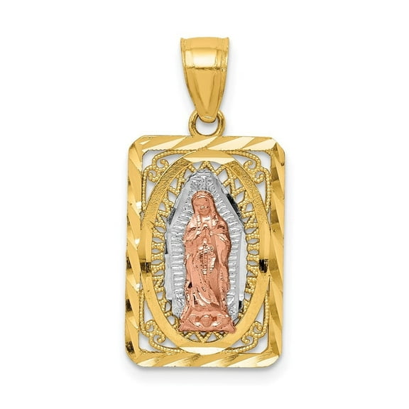 Auriga Fine Jewelry 14K Two-tone Gold w/White Rhodium Lady of Guadalupe Pendant for Women (L - 26mm, W - 12.8mm)