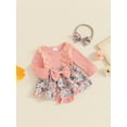 thumbnail image 3 of Suealasg Baby Girls Fall Romper Dress+ Headband 3 6 9 12 18 Months Infant Long Sleeve Floral Print Ribbed Jumpsuit, 3 of 8