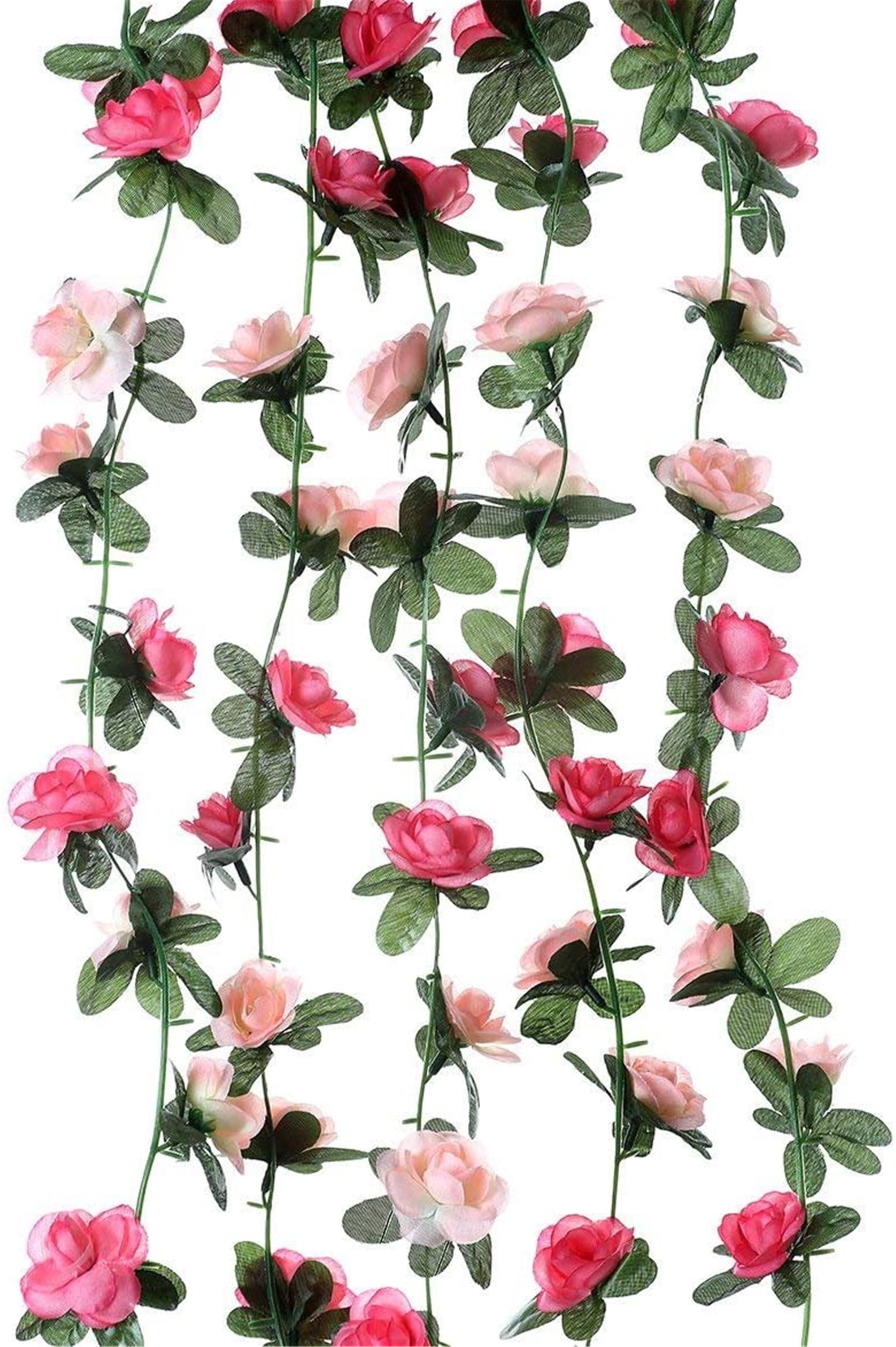 Clearance 2 Pack 16.4 FT Fake Rose Vine Flowers Plants Artificial Flower Hanging Rose Ivy Home Decor Pink
