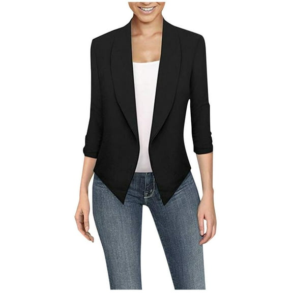 HaoXianJian Plus Size Dressy Blazers for Women Solid Color Spring Jackets 2025 Long Sleeve Lapel Dressy Tops for Women Business Blouses Button Outfits Office Work Suit Casual Blazer S-3X