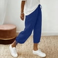 thumbnail image 4 of Capri Pants for Women Cotton High Waisted Wide Leg Casual Lounge Pant Summer Capris Adjustable Drawstring with Pockets, 4 of 8