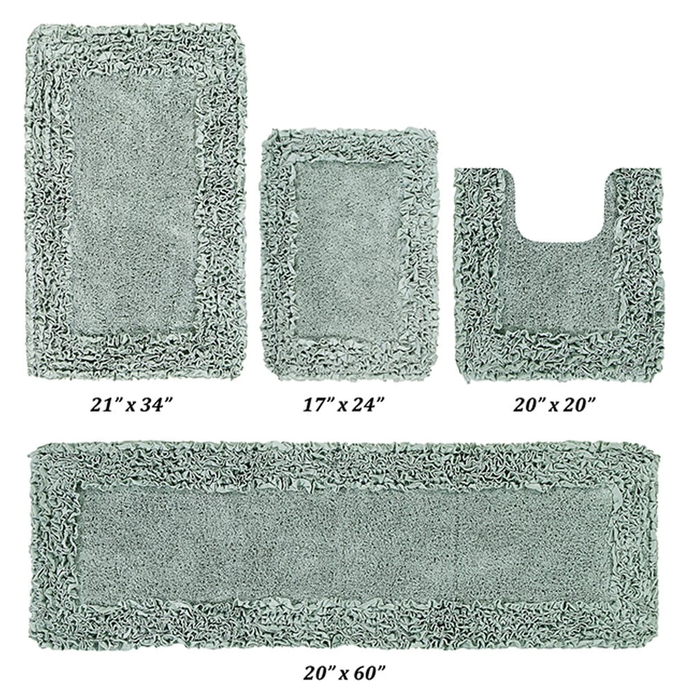 Better Trends 4 Piece Bathroom Rug Set 100% Cotton, Extra Soft, Water Absorbent & Non Slip Bath Mat, Ruffle Border, (Sage) Shaggy Border Collection