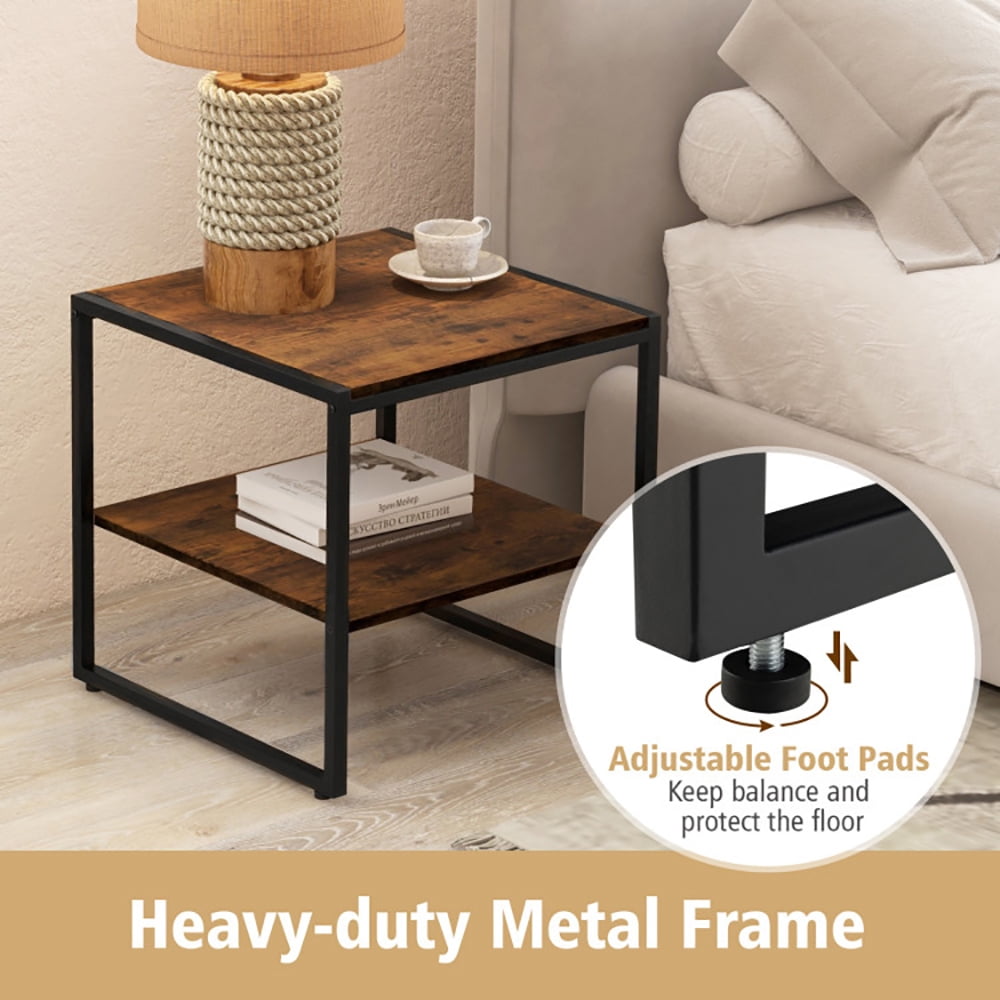 Finihen Coffee Table, Industrial Coffee Table, 2 Pieces Industrial 2-Tier Side Table Set with Open Shelf, for Living Room, Reception Room, Rustic Brown Finihen Coffee Table, Industrial Coffee Table, 2 Pieces Industrial 2-Tier Side Table Set with Open Shelf, for Living Room, Reception Room, Rustic Brown