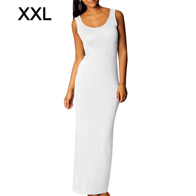 Wweixi Robe Femme Couleur Unie Long Gilet Sans Manches Aguichant Coupe Ajustée Maxi Robe, Blanc, TTG