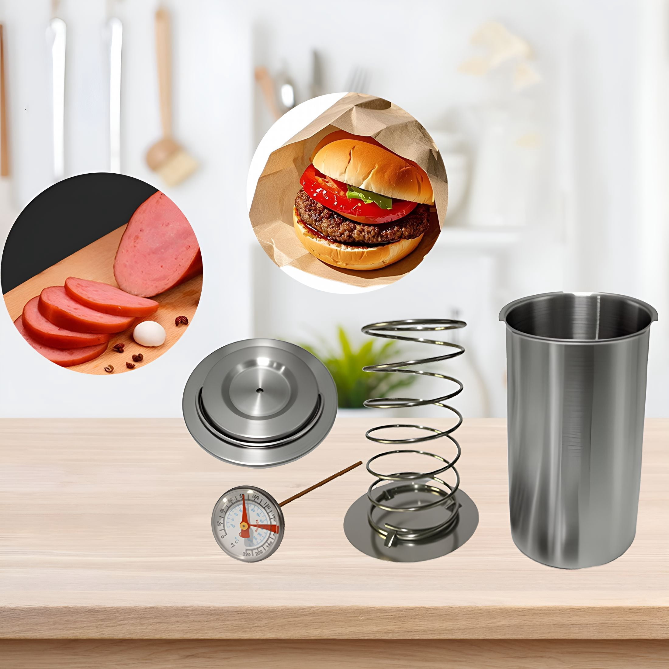 ACDANC Stainless Steel Ham Maker, Large Capacity Deli Meat Press Cooker with Thermometer, Homemade Bacon & Meat Boiler Pot, deli meat press