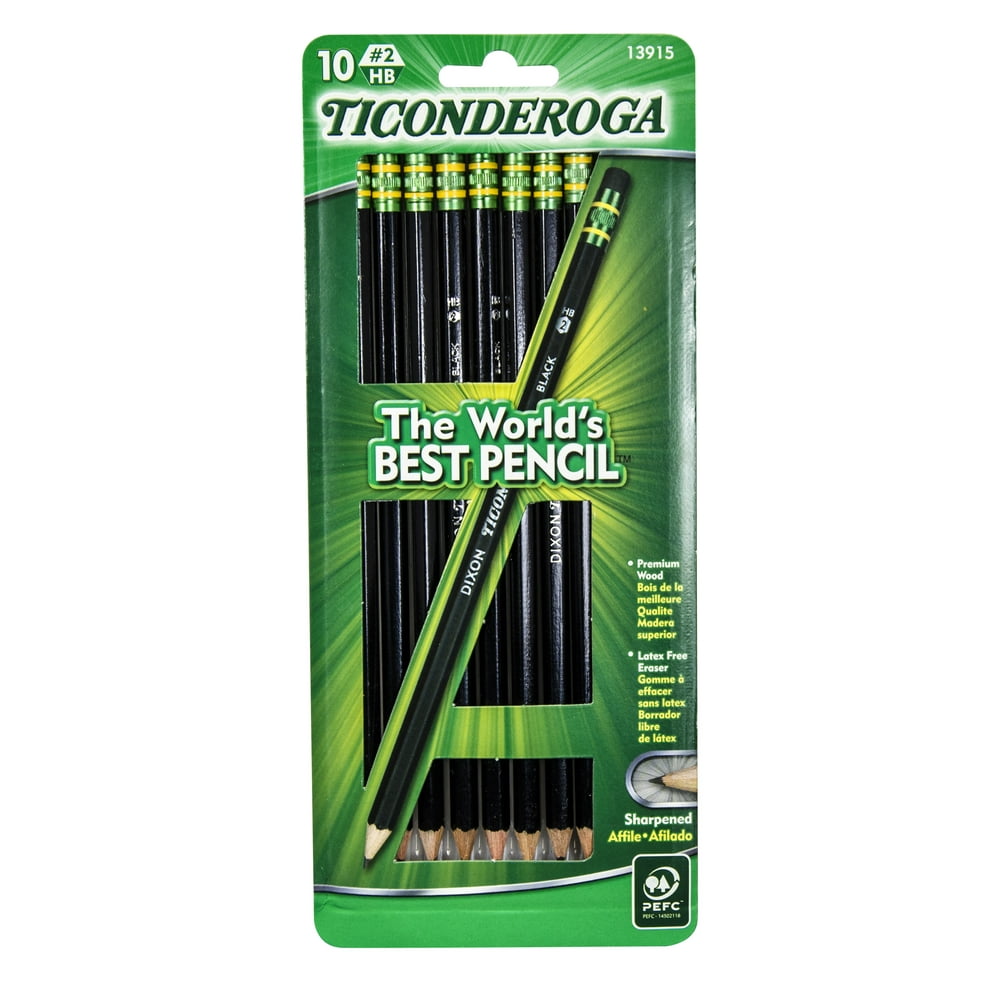Ticonderoga WoodCased Pencils, 2 HB Soft, PreSharpened, Black, 10