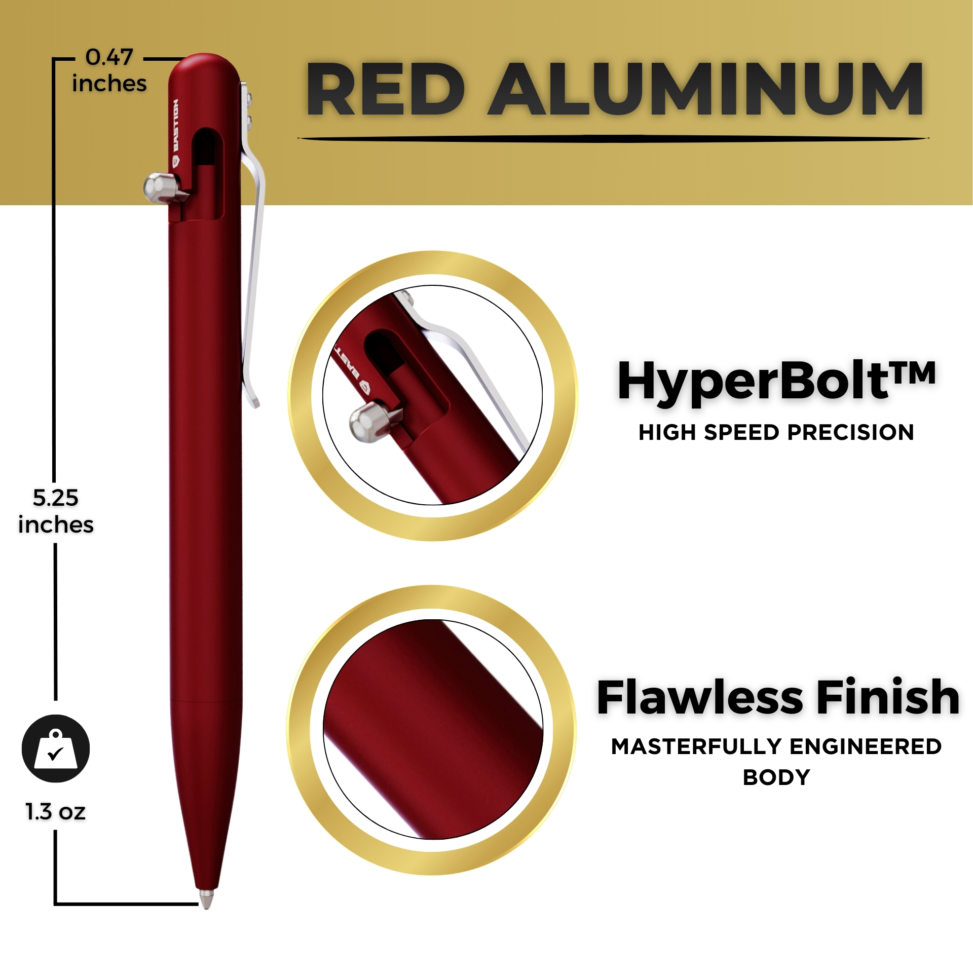 Bastion Aluminum Bolt Action Pen, Regal Red, Ballpoint Refillable, 1 Count