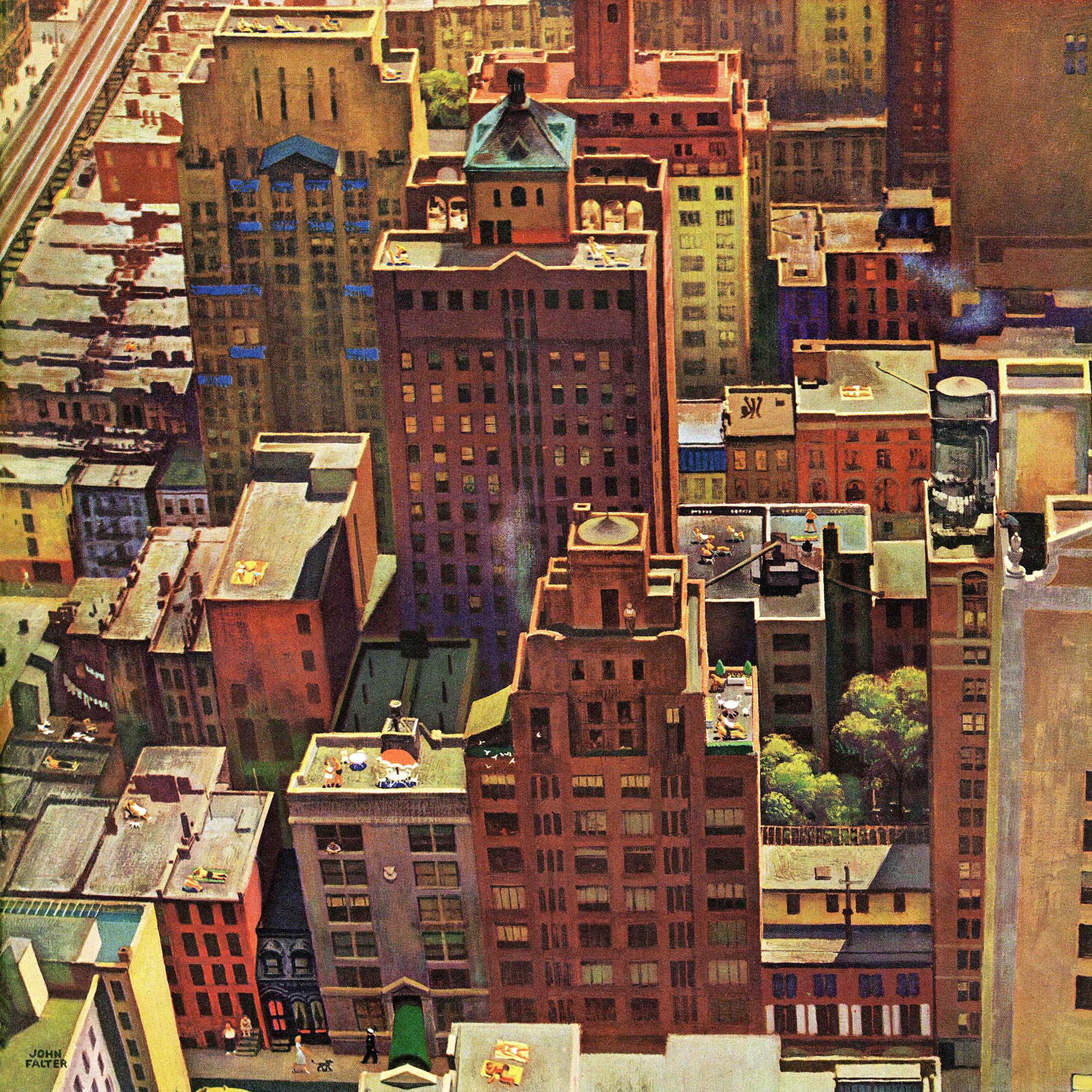 Marmont Hill "Bird's-Eye View of New York City" by John Falter Painting Print on Canvas