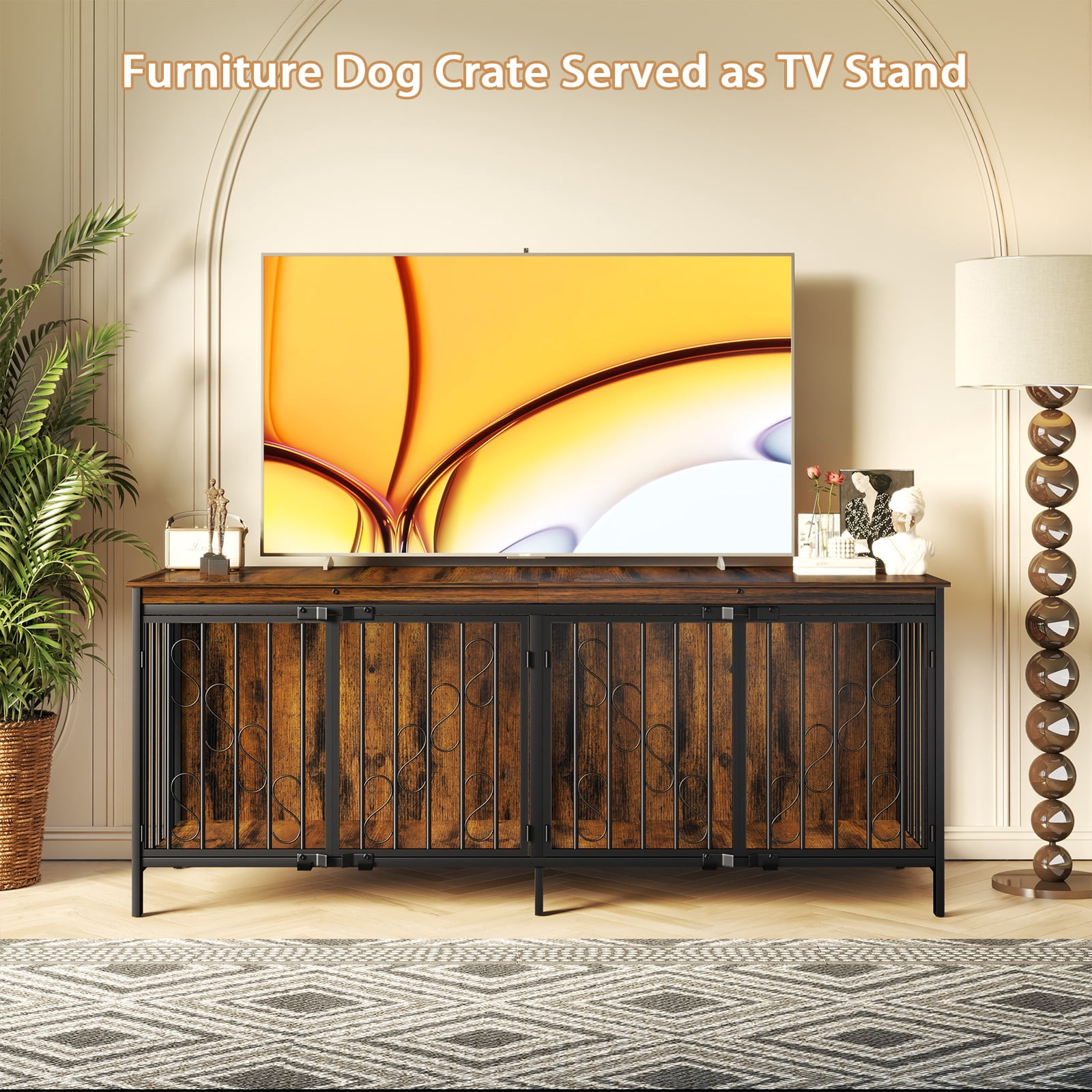 Bel Ark Heavy Duty 2-Door 71" Wood and Metal Furniture Style Crate for Dogs with 2 Dog Crate