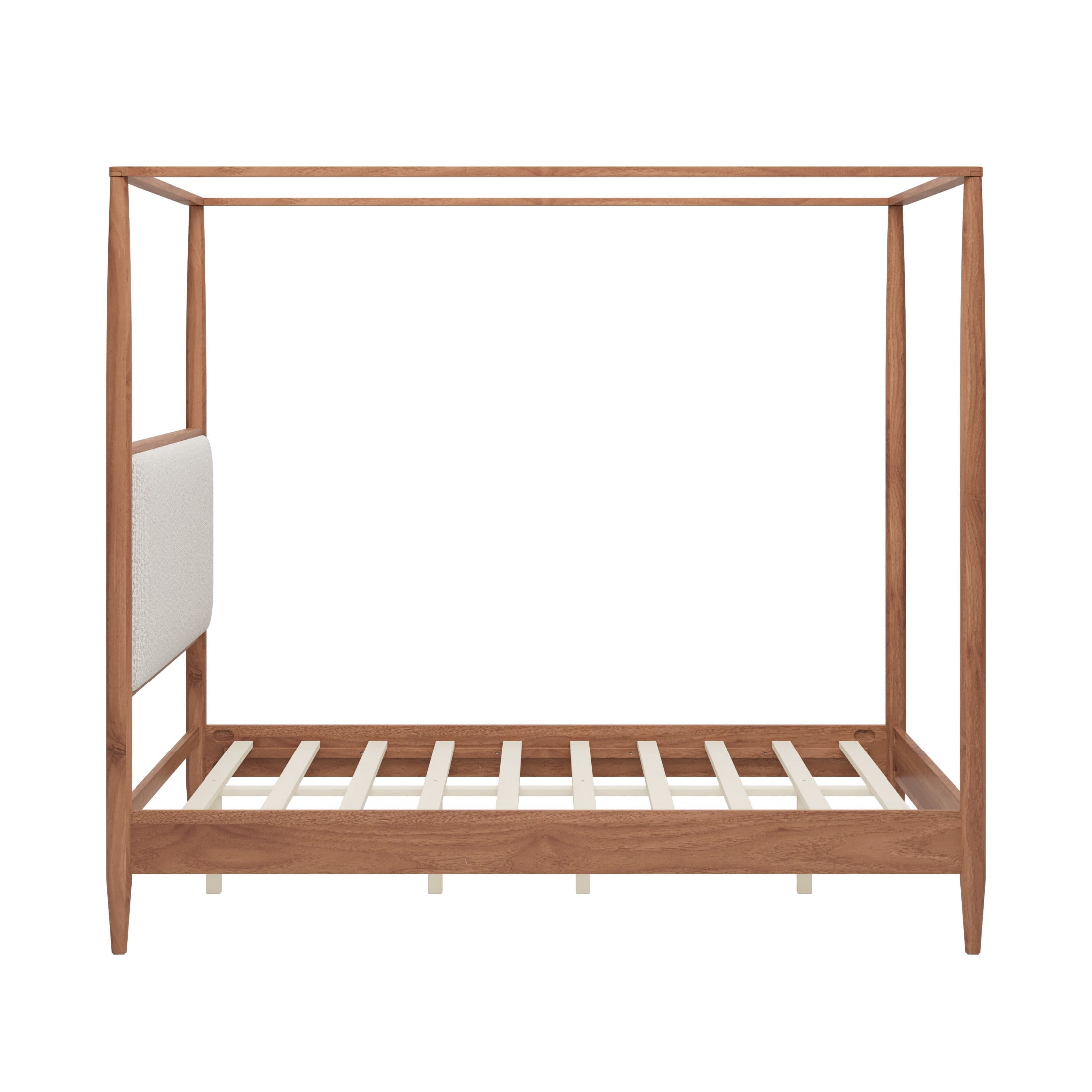 Christopher Knight Home Modern Queen Solid Wood Bed Frame with Boucle Upholstered Headboard, Walnut