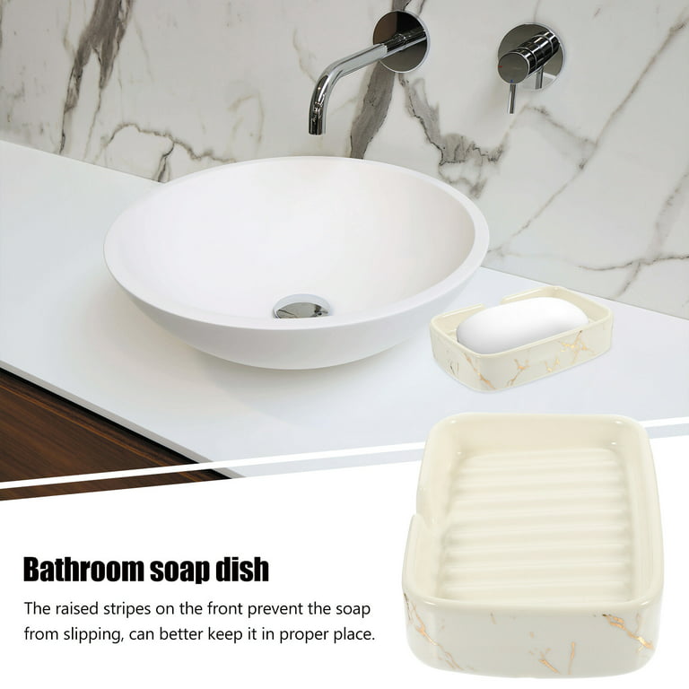 Ceramic Soap Dish Draining Bar Soap Holder Bathroom Marbling Countertop Soap Tray, Size: 13x8.7x3CM