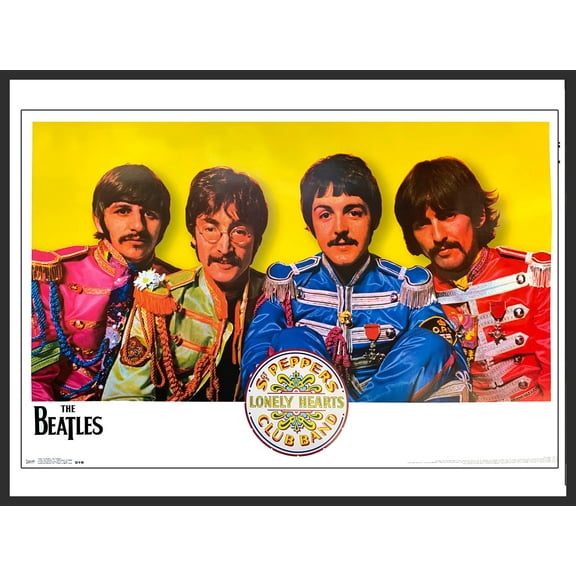 BUY ART FOR LESS Officially Licensed The Beatles Sgt. Peppers 1960s Framed Art Poster - 36 x 24 Inch - Sturdy Engineered Wood Frame with Plexi Glass - Ready To Hang