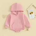 thumbnail image 2 of mgoYE Baby Boys Girls Bubble Romper Solid Jumpsuit Hoodie Fall Winter Clothes with Pockets(Pink,12-18 Months), 2 of 4
