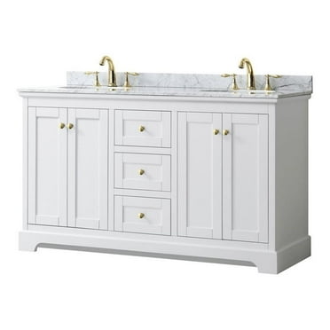 Wyndham Collection Avery 60" Oval-Sink Wood Double Bathroom Vanity in White/Gold
