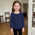 thumbnail image 6 of GiLiling Kids Girls Long Sleeve Shirt Crewneck Ruched Side Slim Fit Ribbed Knit Casual Tee (Navy, 5-6 Years), 6 of 8