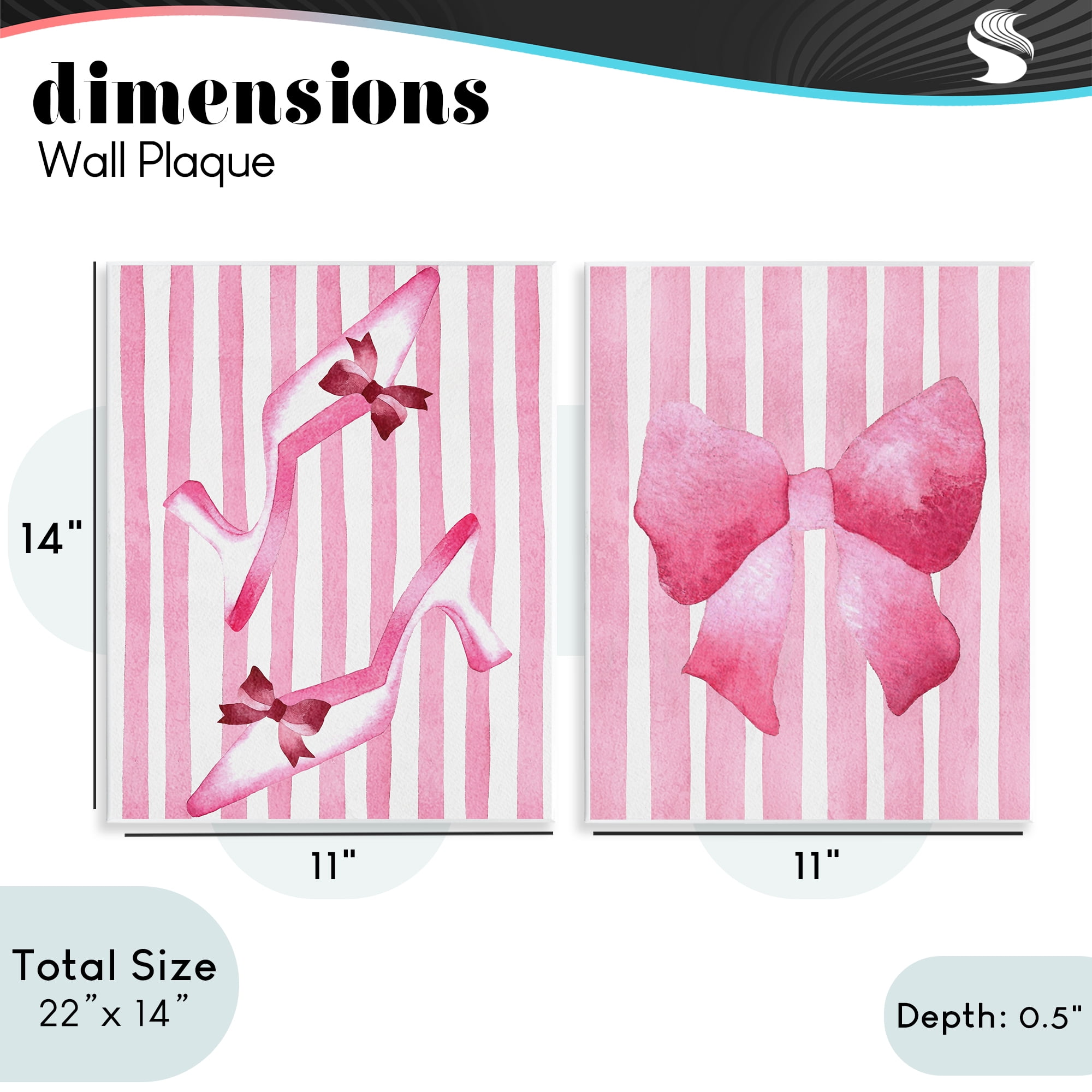 Stupell Industries Feminine Chic Bows Pink Stripes 2 Piece Wall Plaque Art Set, design by Camila Juncos