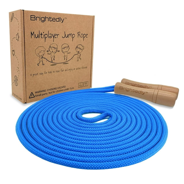 Jump Rope Brightedly - Mango de madera para multijugador (4,9 m), color azul