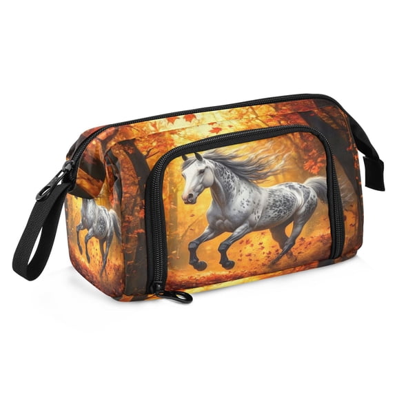ALAZA Horse and Maple Leaf Pencil Pouch Big Capacity Pencil Case Zipper Organizer Bag
