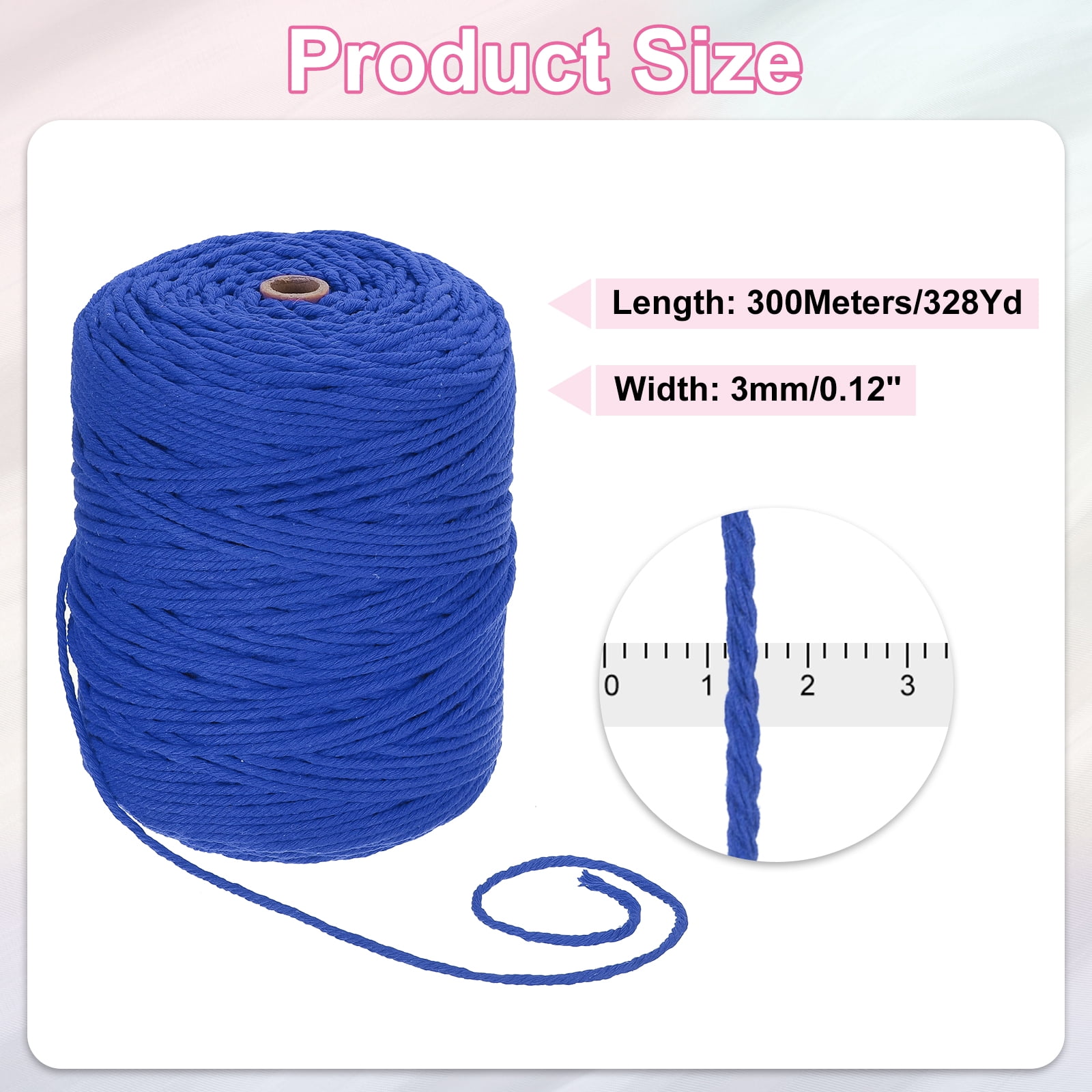 Uxcell Natural Macrame Cord 3mm x 328 Yards 4 Strand Twisted Cotton Macrame Rope for DIY Knitting Plant Wall Hanger Dreamcatcher, Sapphire Blue