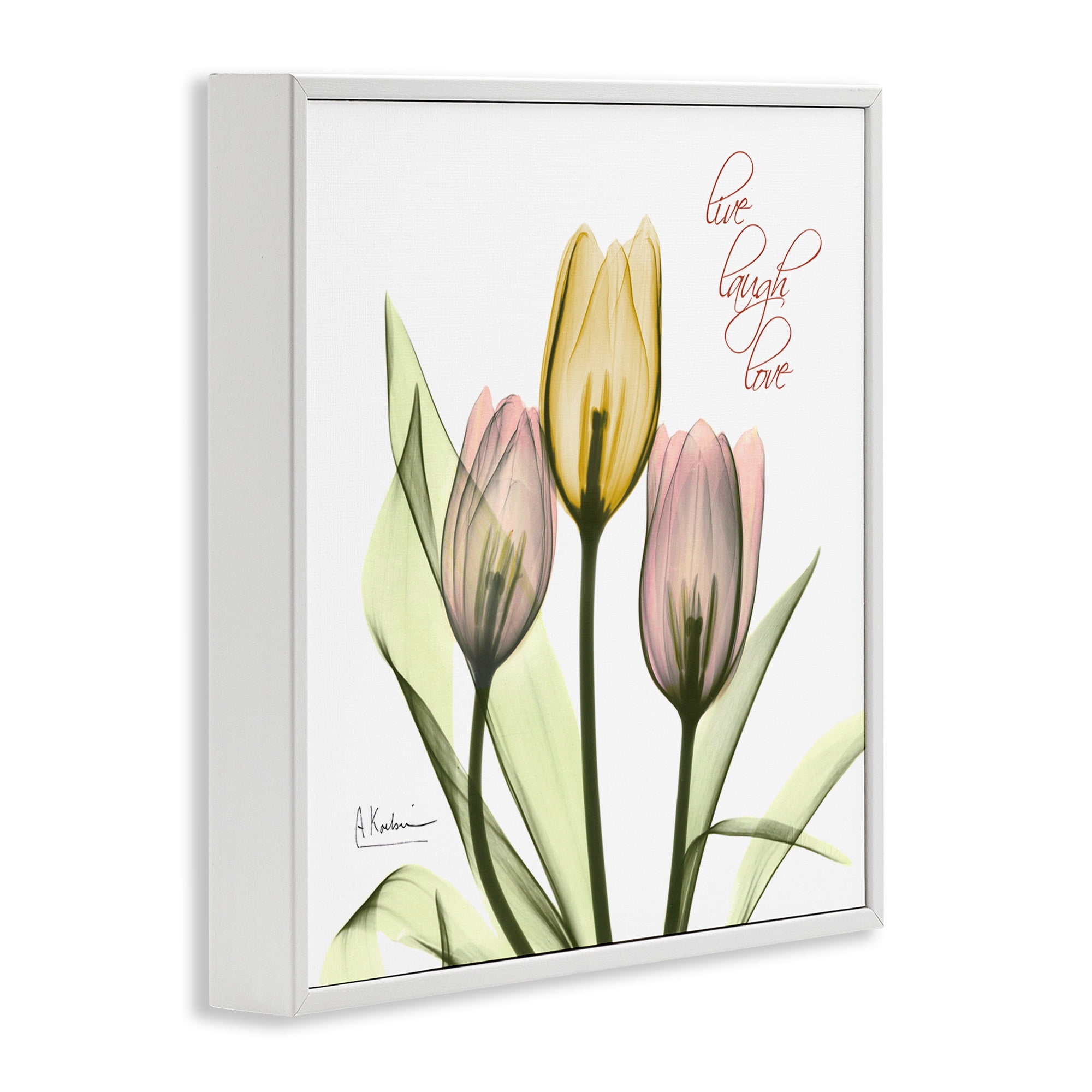 Stupell Industries Live Laugh Love Tulips Typography Photography White Framed Art Print Wall Art, 17 x 17
