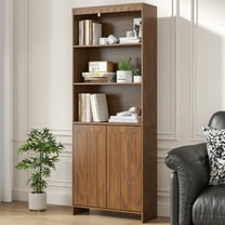 Furtivusia 61" Bookshelf with Doors, 5 Tier Bookcase with Storage Shelves, Tall Display Book Shelf for Living Room