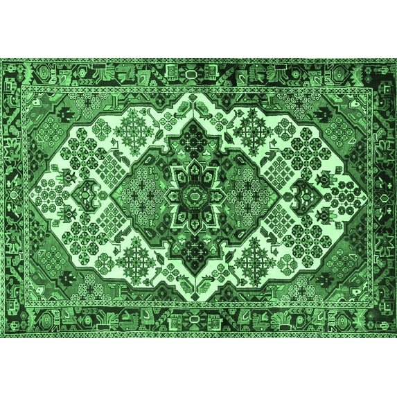 Ahgly Company Machine Washable Indoor Rectangle Persian Emerald Green Traditional Area Rugs, 6' x 9'