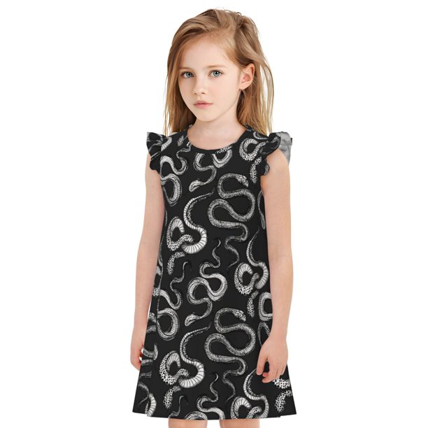 Fotbe Snake Vestido de Dormir para Niñas de 3 a 10 Años, Mangas Cortas, Estilo Princesa, Pijama Camisón con Mangas Voladas-XX-Large