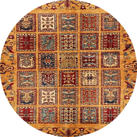 Ahgly Company Machine Washable Indoor Round Abstract Yellow Area Rugs, 4' Round