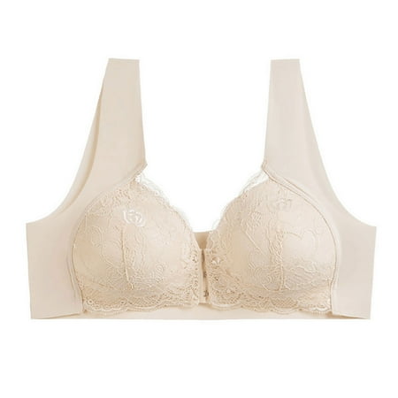 Up to 60% off Wireless Bra  Middle Aged And Elderly Bras Without Steel Rings Large Size Underwear Front Button Style Bra Comfortable Bra(Beige XXXXXL)