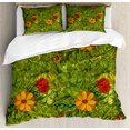 thumbnail image 1 of Floral Duvet Cover Set, Funky Flower Foliage Bush with Fractal Retro Jungle Art Design, Decorative 3 Piece Bedding Set with 2 Pillow Shams, Queen Size, Olive Green Vermilion, by Ambesonne, 1 of 3