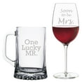 thumbnail image 1 of One Lucky Mr. Beer Mug and Soon To Be Mrs. Wine Glass, 1 of 1