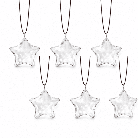 6 Pack Crystal Glass Christmas Ornaments, Clear Faceted Star Hanging Decorations for Christmas Tree Holiday Decor