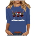 thumbnail image 3 of BiZtdJrK Today's Lightning Sales 3/4 Length Sleeve Womens Tops, Christmas Wine Glass Graphic Pullover Blouse Casual Round Neck Tee Shirts for Women Blue XXL, 3 of 5