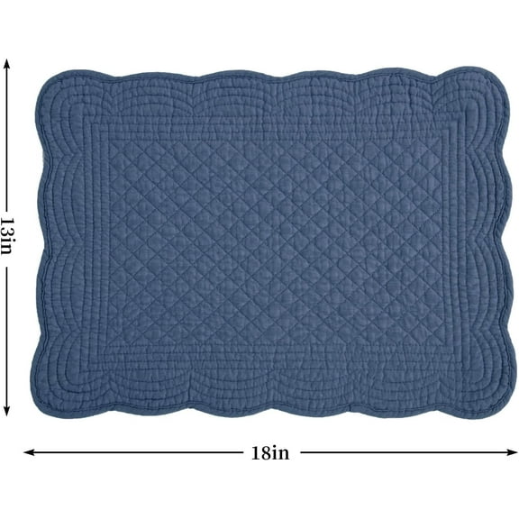 Quilted Cotton Placemats Set of 6, 13 x 18 in Rectangular Washable Table Mats, Sapphire Blue Kitchen Table Placemats for Everyday Dining Protection
