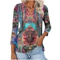 thumbnail image 2 of Jsaierl 3/4 Sleeve Womens Tops Summer V Neck Shirts Trendy Graphic Petite Blouses Work Dressy T-shirts Top S-2XL, 2 of 7