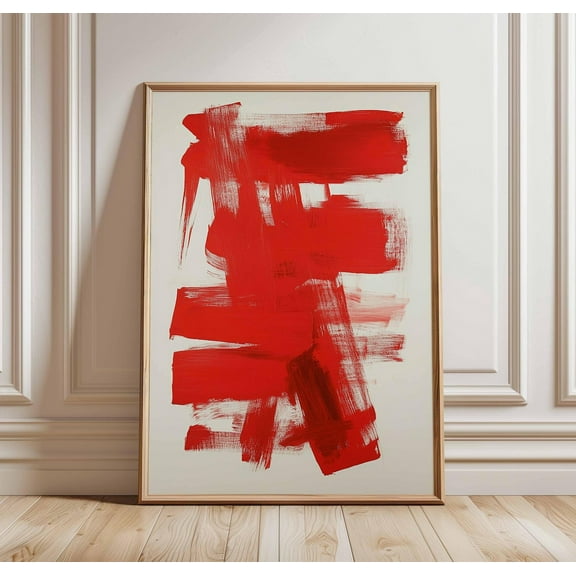 Abstract Red Brushstroke Poster, Bold Red Art Print, Modern Wall Decor, Minimalist Painting, Contemporary Home Art, Large Brushstroke Print, 16x24 UNFRAMED