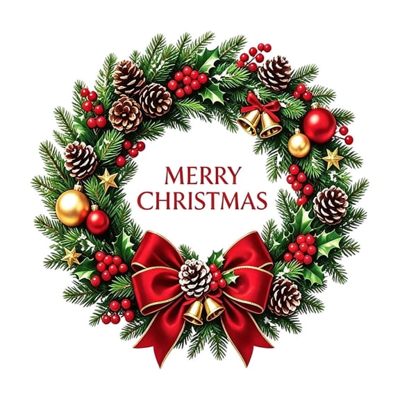 Classic Wreath Christmas Wreath Window Clings, Static PVC Holiday Decals for Glass Doors, Windows, Storefronts, Mirrors, and Seasonal Party