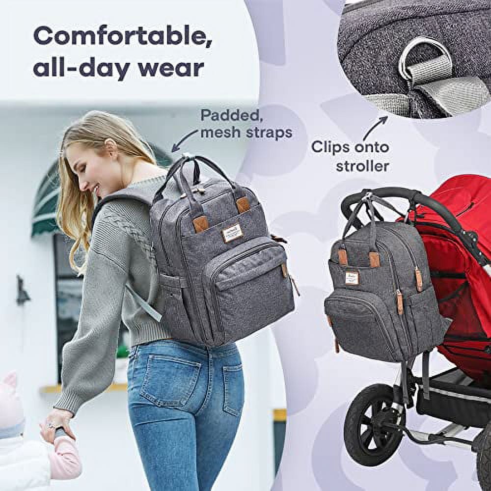 Ruvalino Baby Diaper Bag Backpack with Pacifier Holder, Multifunctional Travel Bag, Dark Gray, Large
