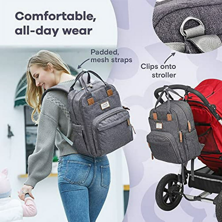 RUVALINO Diaper Bag Backpack Multifunctional Travel Maternity Baby Changing Bag Dark Gray