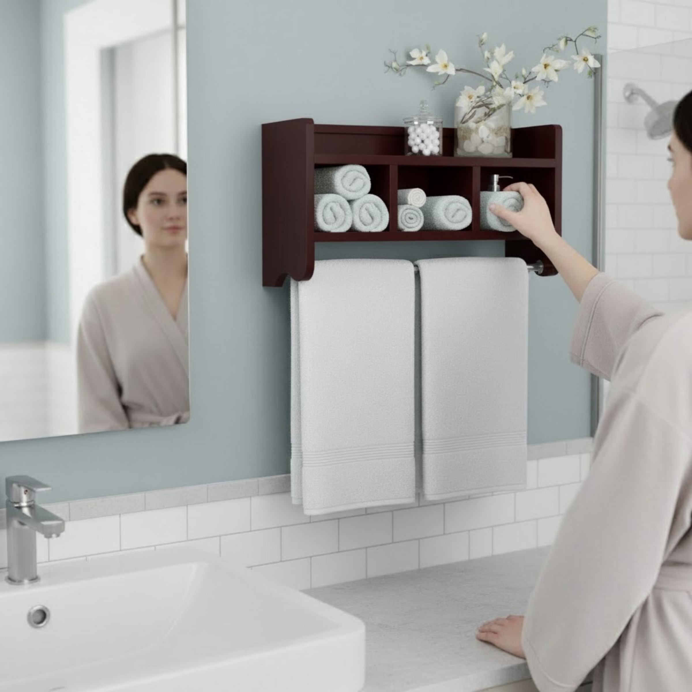 Alaterre 25" Bath Storage Shelf with Towel Rod, Espresso