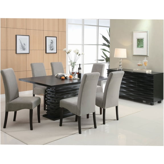 JERFIT Modern Black Rectangular Dining Table for 6, Wood Kitchen Table with Pedestal Base, Contemporary Dining Room Furniture