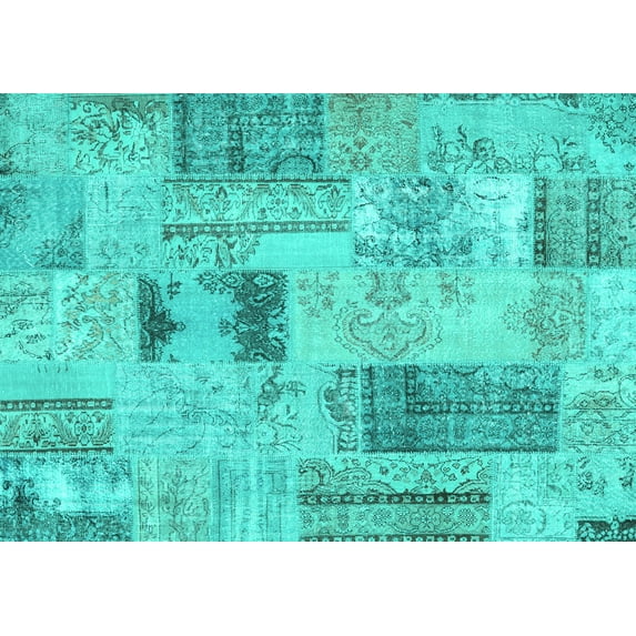 Ahgly Company Indoor Rectangle Patchwork Turquoise Blue Transitional Area Rugs, 2' x 4'