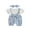 Blue, variant on BemeyourBBs Newborn Baby Girl Summer Clothes Cotton Outfits Faux Two-piece Romper Bow Print Ruffled Trim Short Sleeve Jumpsuit and Bow Headband 2 Pcs Set
