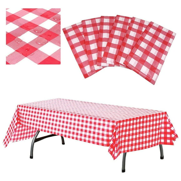 Table Cloth 2 Red Rectangular Spill Proof Disposable Checkered Tablecover for Everyday Dining and Events