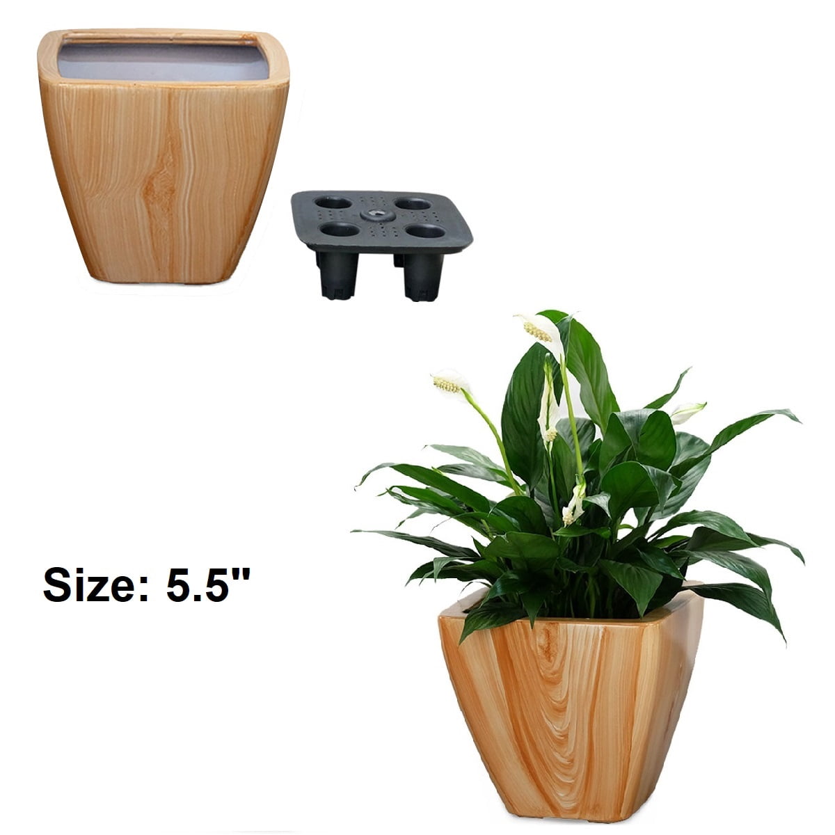 2 pack Smart Self-watering Planter Pot for Indoor and Outdoor, Light Wood