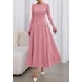 thumbnail image 3 of BTFBM Spring Dresses for Women Trendy Boat Neck Long Sleeve A Line Flowy Knit Loose Casual Elegant Party Maxi Dress, 3 of 9