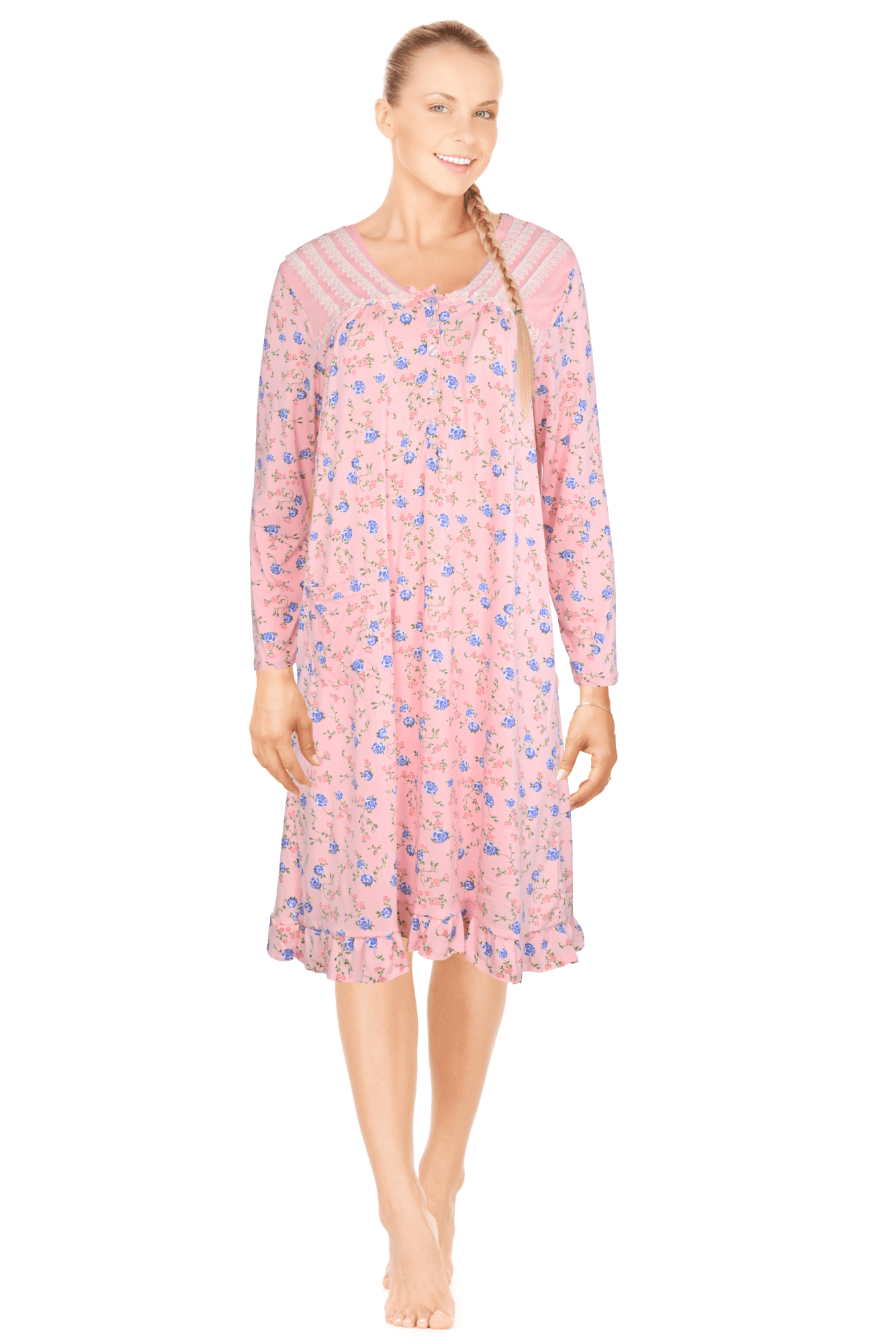 JEFFRICO Womens Long Sleeve Nightgowns Sleepwear Soft Pajama Dress ...